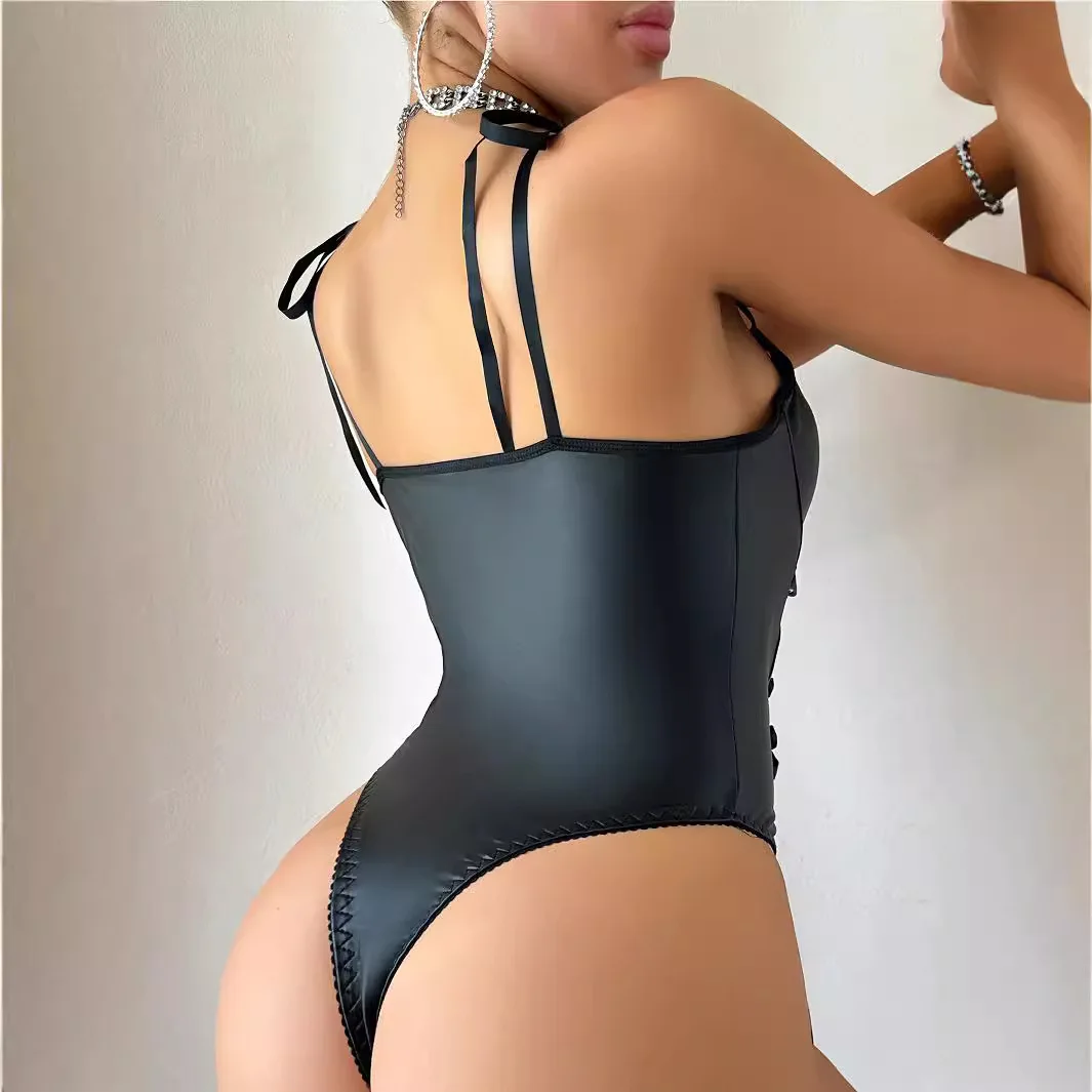 Collant in PU cavo con cravatta di convergenza sexy da donna Intimo tentazione stile europeo americano L245