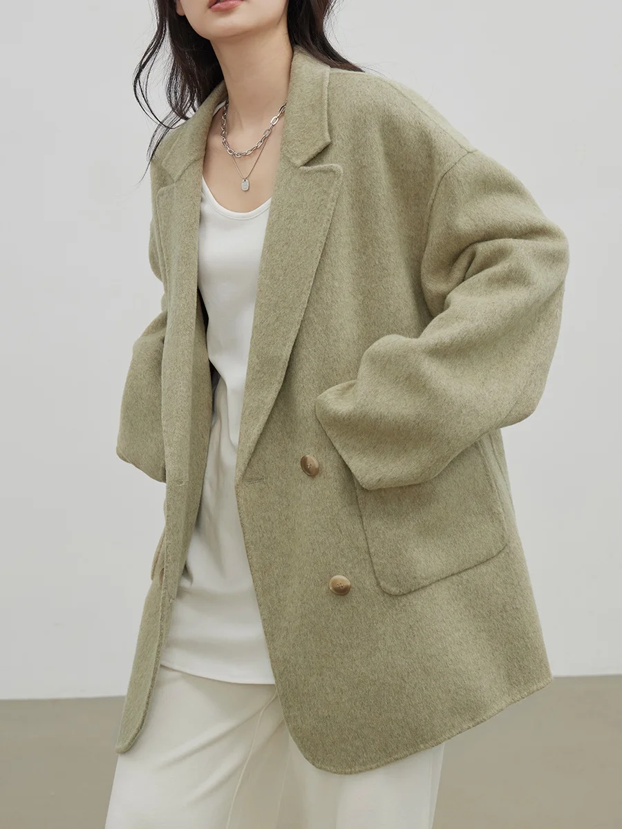 

Высококачественное шерстяное твидовое двустороннее пальто, костюм ручной работы Sle Chicven, Новое поступление, модное винтажное длинное пальто с лацканами