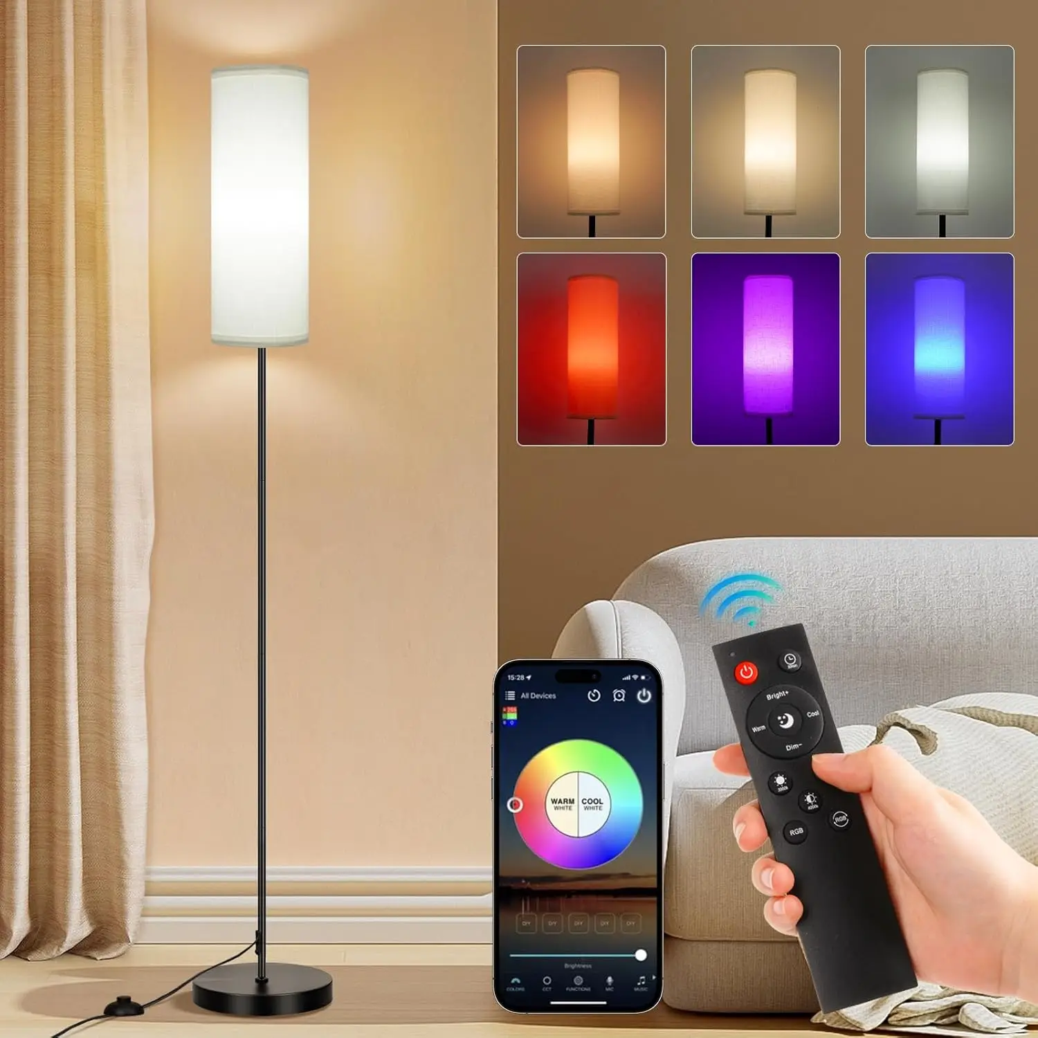 

Smart Floor Lamp with RGB, App & Remote, 9W 800LM, Standing Corner Light for Living Room, Bedroom, Gaming