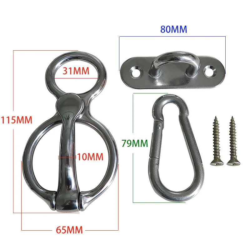 1 set di anelli per legare il cavallo in acciaio inossidabile, dispositivo per allenamento, sicurezza del cavallo, rilascio della corda incrociata, parti equestri, attrezzatura per l'allenamento del cavallo