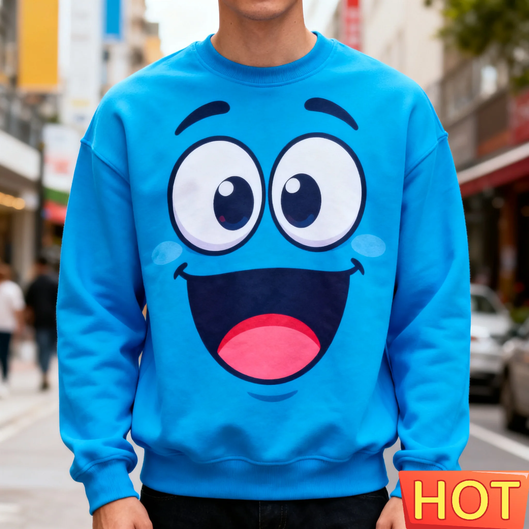 

Funny Smiling Face Graphic Men's Round Neck Sweatshirt Creative Personality Design Long Sleeve Tops Loose Casual Comfortable Top