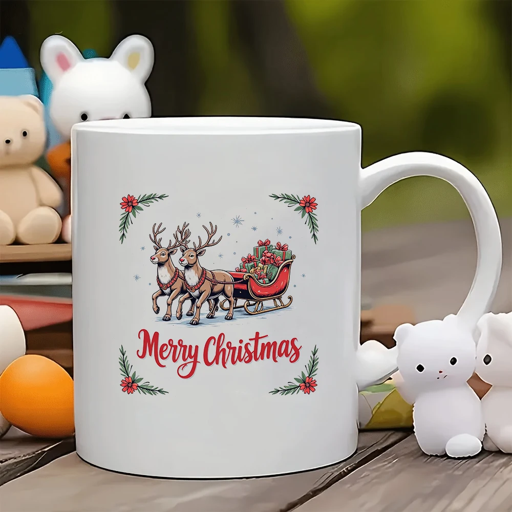 

11oz Mug + Cartoon Reindeer Christmas Gift Box + Retro Style Christmas Gift Children's Cup Family Office Coffee Cup