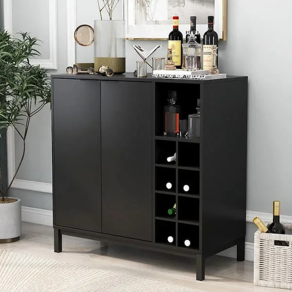 Black Sideboards And Buffets With Storage And Wine Racks Coffee Bar Cabinet For Server Kitchen Dining Room Console Table