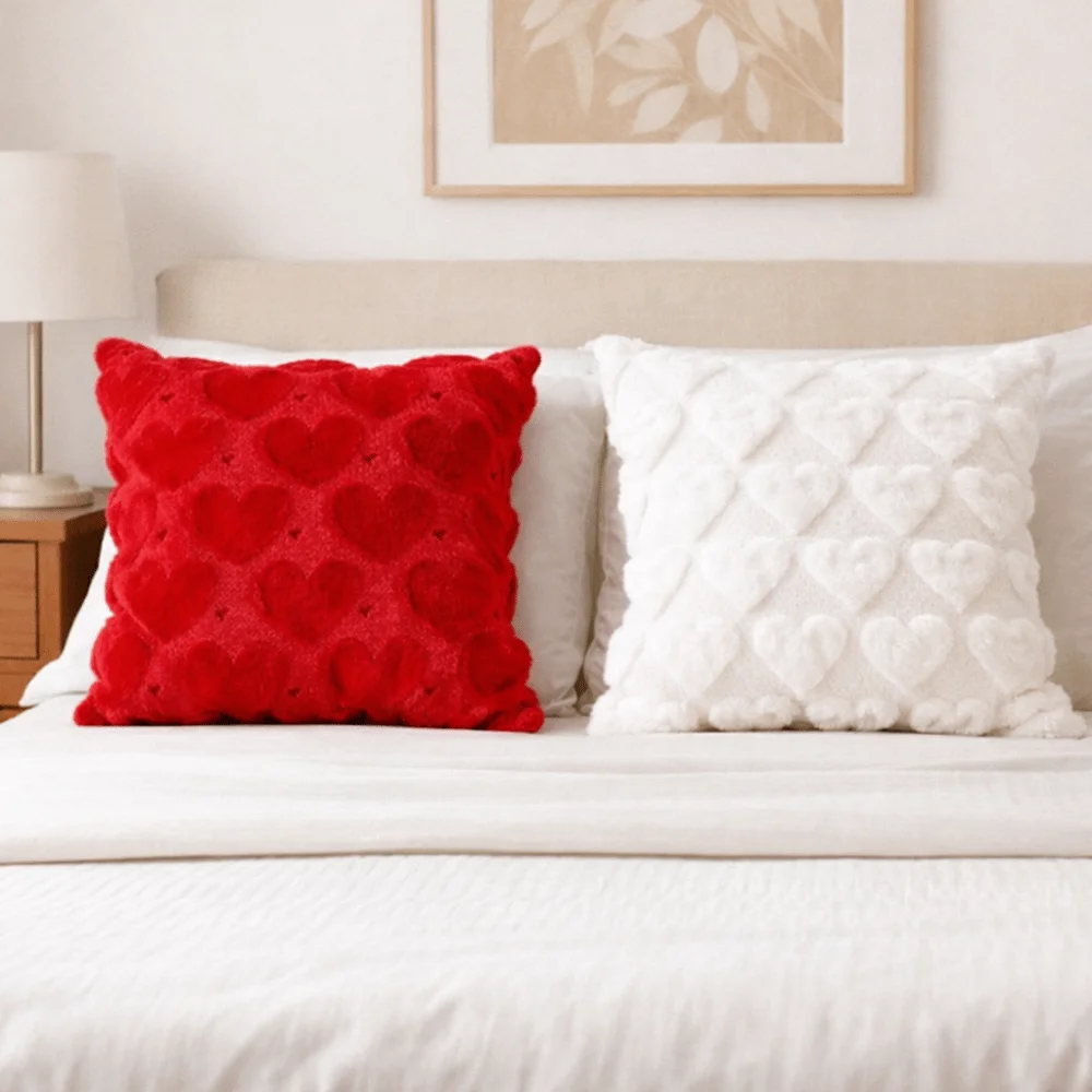 

45*45 CM Heart Plush Pillow Cover Romantic Wear Resistant Throw Pillow Cover Soft Comfortable Pillowslip Valentine's Day