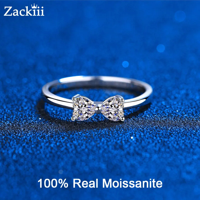 

Zackiii 0.6ct Heart Cut Moissanite Ring for Women 4mm D Color Lab Diamond Sparkles 100% Solid Silver White Gold Plated Jewelry