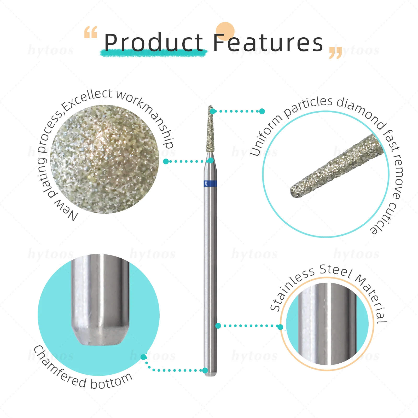 HYTOOSコニカルダイヤモンドネイルドリルビットプロロシアキューティクルビットネイルドリル用角質キューティクルクリーナーネイルプレトリートメントツール