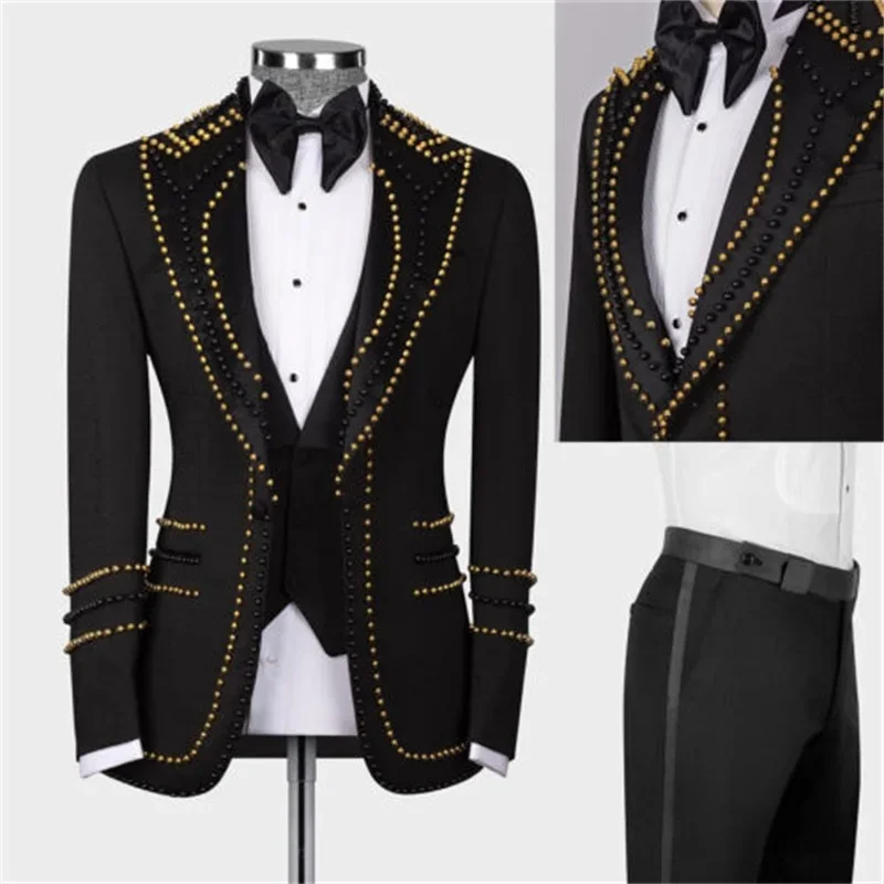 Men's Luxury Pearl Suit Single Breasted Wedding Business Best Best Man Coat Pants Vest 3 Piece Set