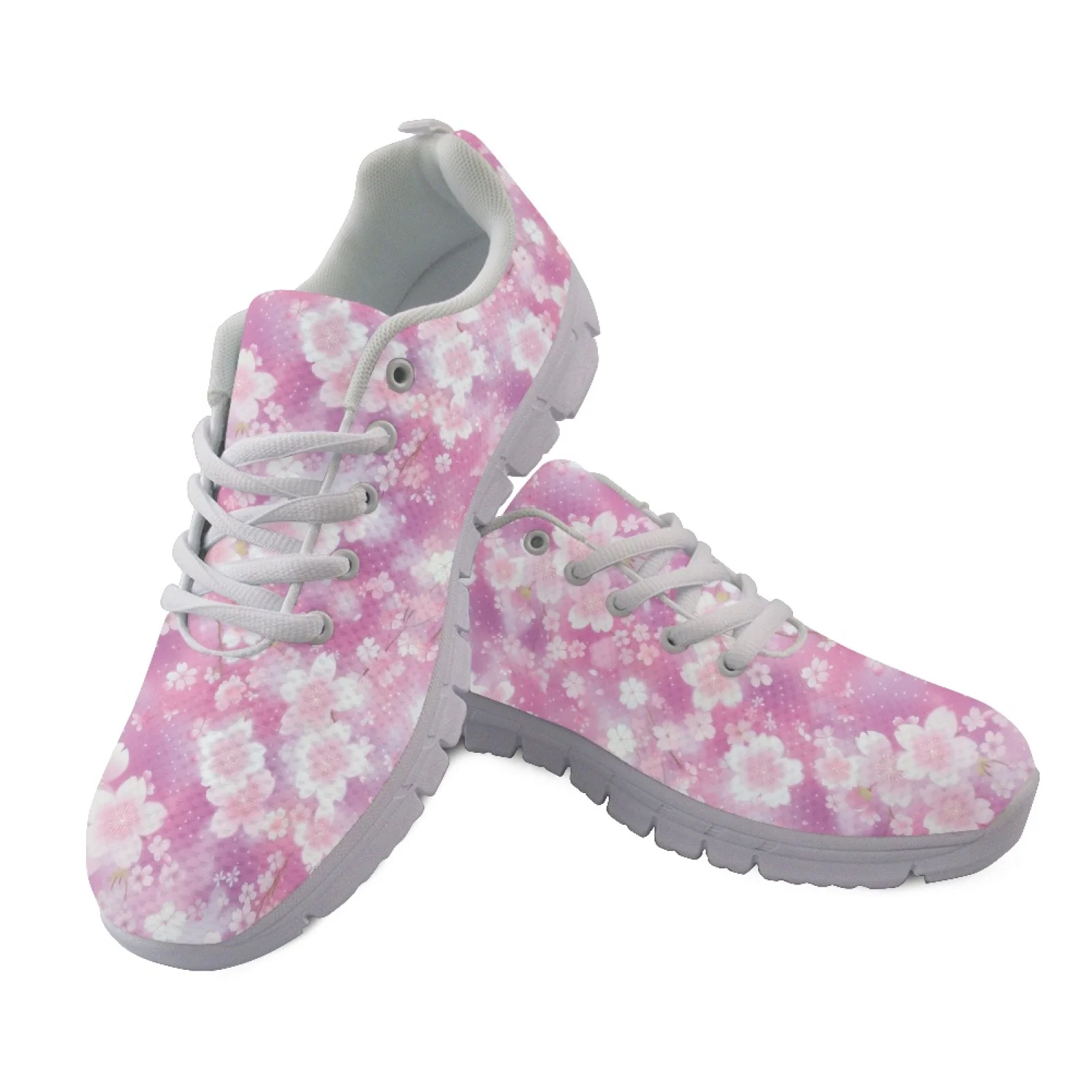 Coloranimal Pink Floral Pattern Anti-Slip Sports Shoes for Women Mesh & EVA Sole Womens Athletic Walking Sneakers for Hunting