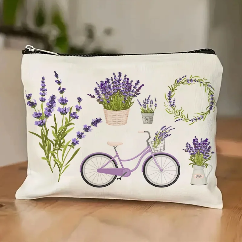A Purple lavender flower wreath patterned makeup bag- multifunctional zipper pouch, jewelry storage bag, perfect travel zipper s