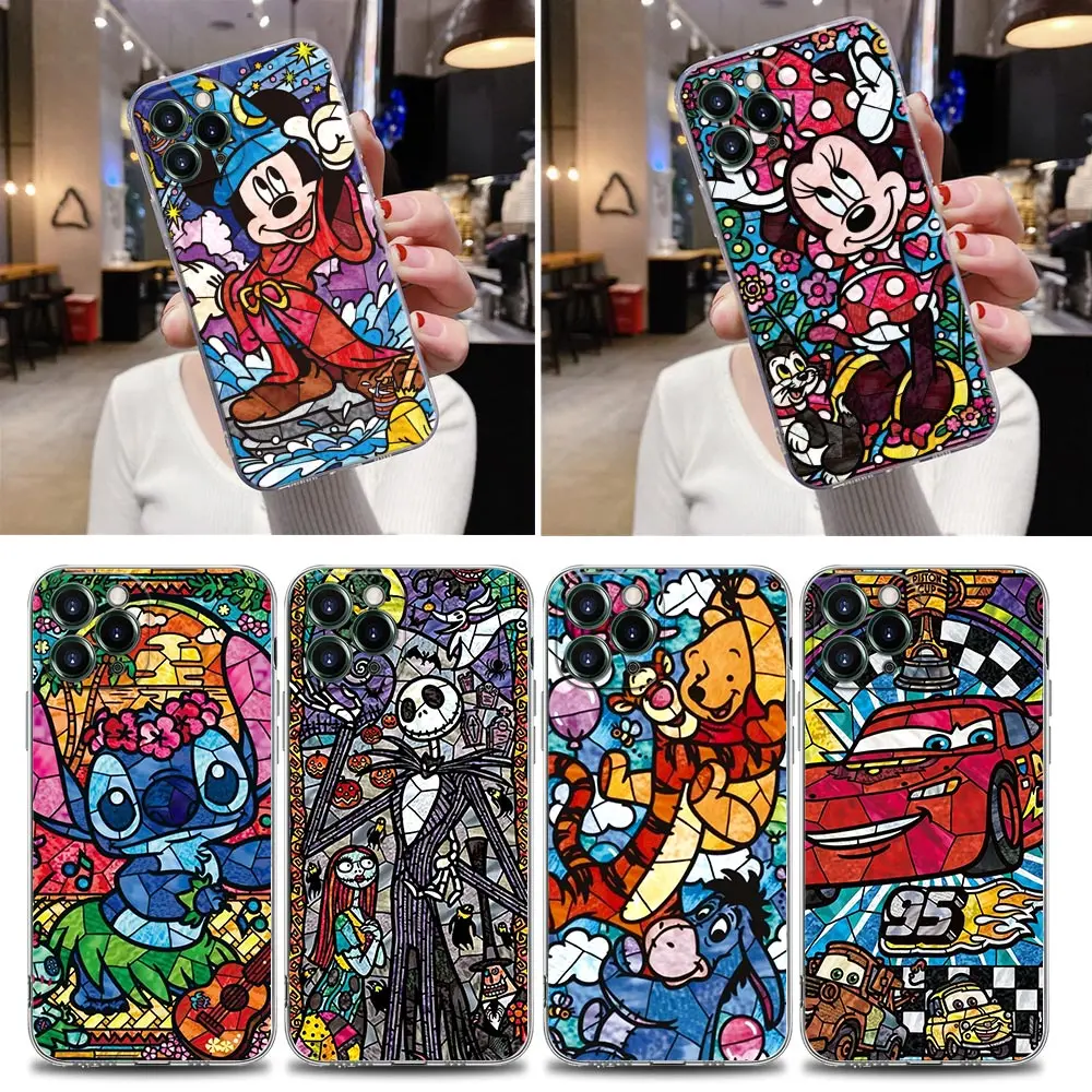 Disney Stained Painting Clear Case For iPhone 16 15 14 13 12 11 Pro Max Mini X 8 Plus Cover For iphone 16 Pro Case Minnie Mickey