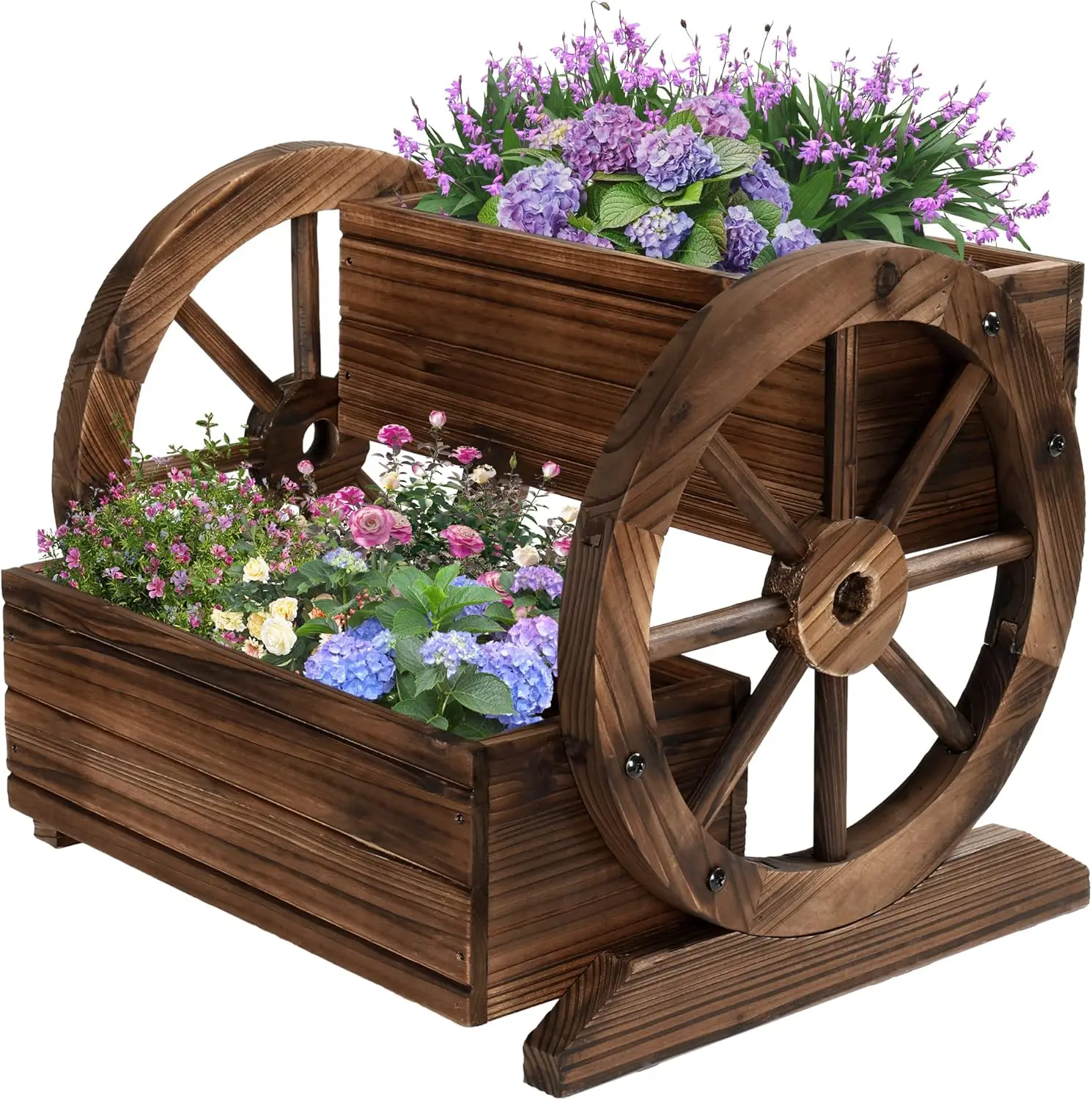 

Wooden Wagon Planter Box, Garden Planter with Wheels,Decorative Planter for Flowers Herbs Vegetables for Indoor & Outdoor Décor,