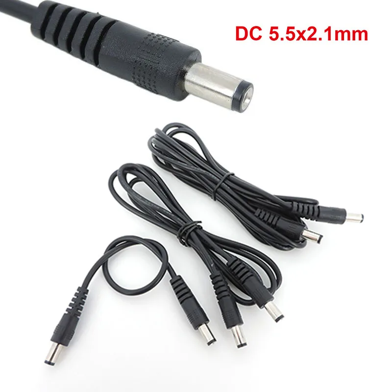 Rallonge de connecteur d'alimentation CC, 0.5m, 1m, 2m, 12V, 10 pièces, mâle à mâle, 5.5x2.1mm, adaptateur de caméra CCTV, cordons h