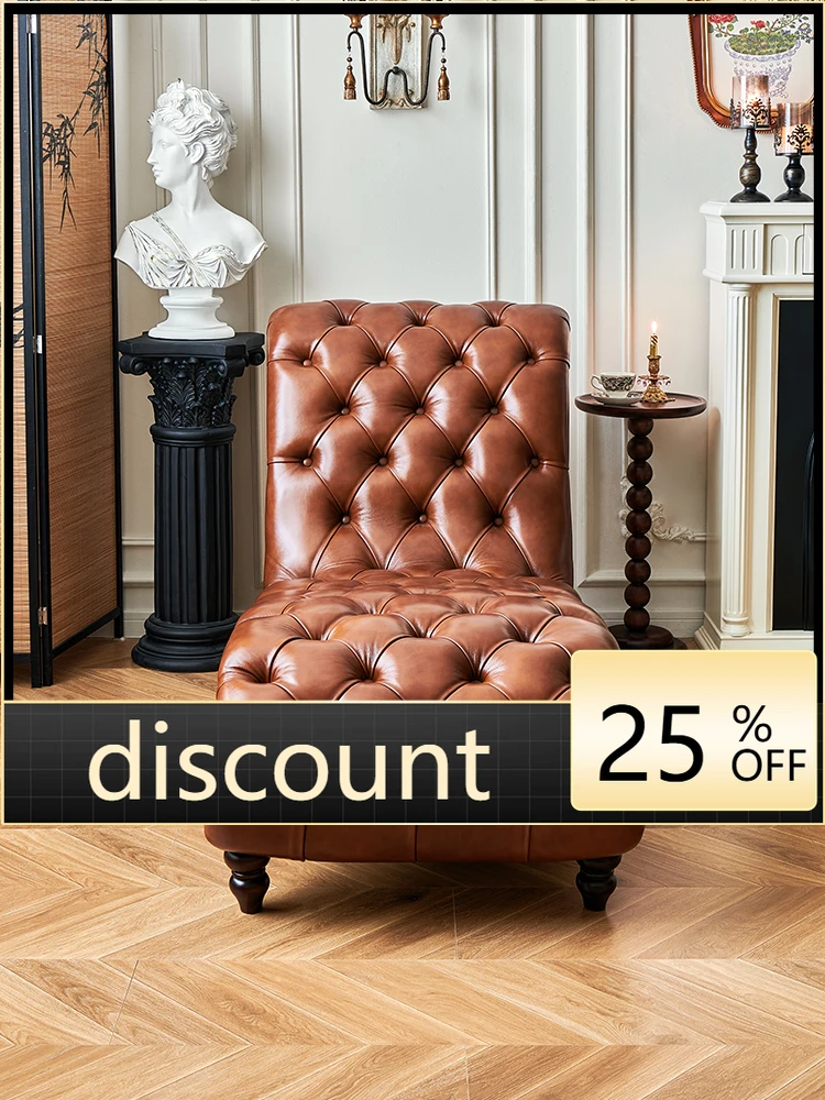 LMM living room leather pull button chaise longue home leisure beauty couch sofa