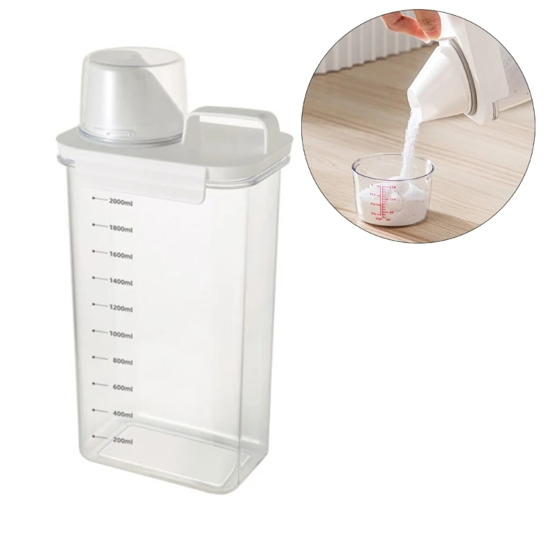 K1MF Efficient Washing Powder Storage Box Plastic Storage Jar Easy to Clean Measuring Cup Storage Container for Kitchen