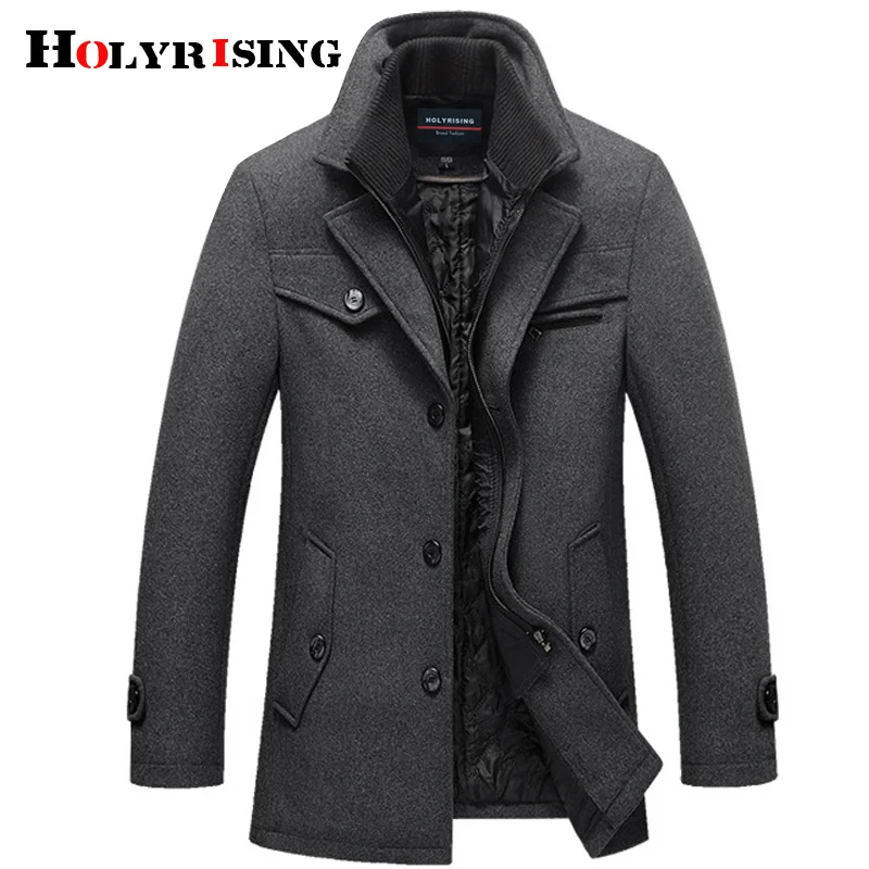 

Holyrising Men Wool Coat Thick Mens s And Jackets Warm Pea 5XL size Male Business Overcoat 4 color Blends 18583-5