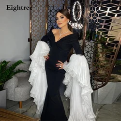 Eightree Elegant Dubai Mermaid Arabic Black Evening Dresses Women Queen Abendkleider Long Sleeves Formal Party Gowns Customized