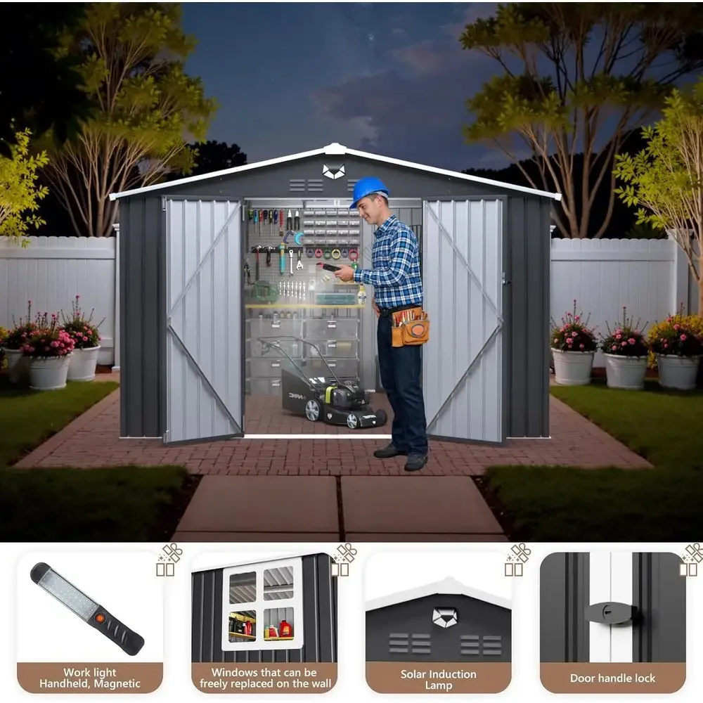 10x8 Outdoor Metal Storage Shed with Lockable Door & Clear Window - Waterproof Garden Shed for Patio or Backyard - view 2