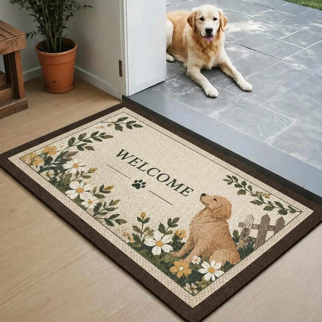 Rubber Backed Square Door Mat, Diatom Mud Surface, Non-Slip and Water Absorbent for Indoor Bathroom Floors