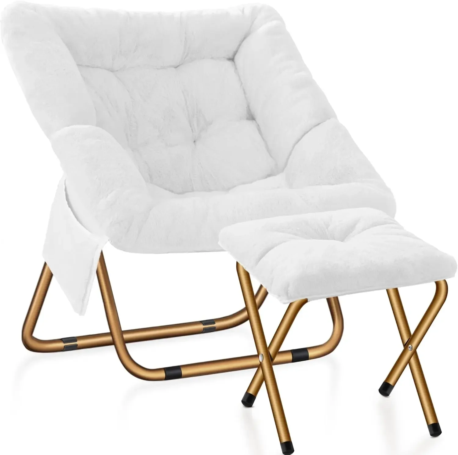 

Comfy Saucer Chair, Foldable Living Room Chairs, Soft Faux Fur Lounge Chair for Bedroom, Reading Chairs for Adults, Kids,(White)