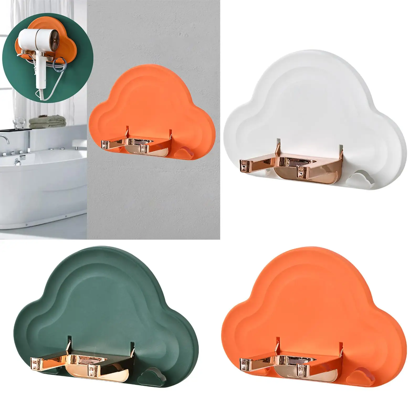 

1pc Hair Dryer Holder Self Adhesive Rack Collapsible Storage with Hook