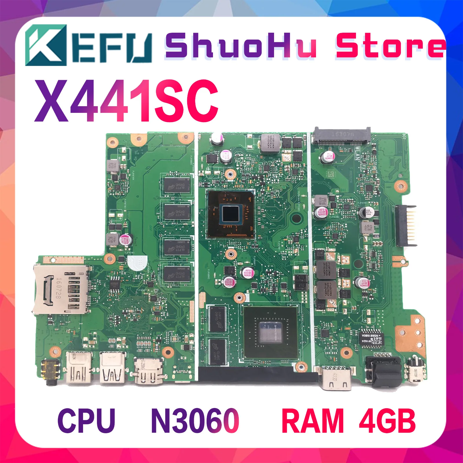 

KEFU For ASUS X441SC X441S X441SA X441SCA N3060 4GB/Memory Laptop Motherboard Tested 100% Work Mainboard