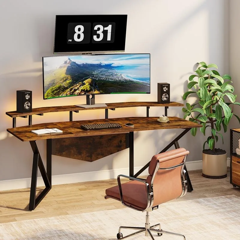 Tribesigns 70.9" Large Computer Desk Wing-Shaped Gaming Studio Desk with Monitor Stand for Live Streamer