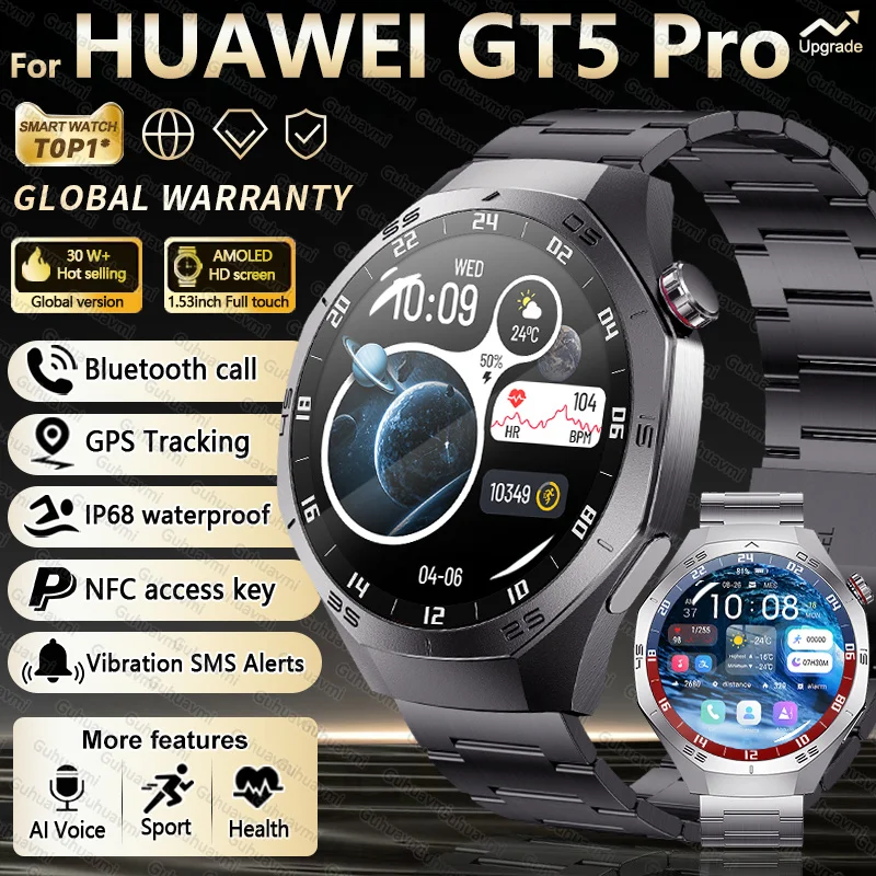 

Для Huawei Watch GT5 Pro 1,52-дюймовый HD AMOLED-экран Смарт-часы с пульсометром Bluetooth-вызовом IP68 GPS-трекер Спорт Фитнес Смарт-часы