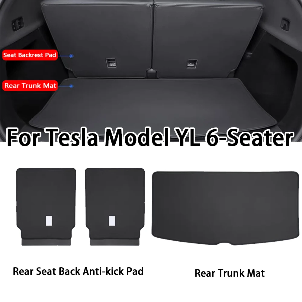 Car Trunk Mat Pu Leather Full Cover Cargo Lining Anti-Dirty Pad Seat Back Protector Cushion Cover For Tesla Model YL 6-Seater