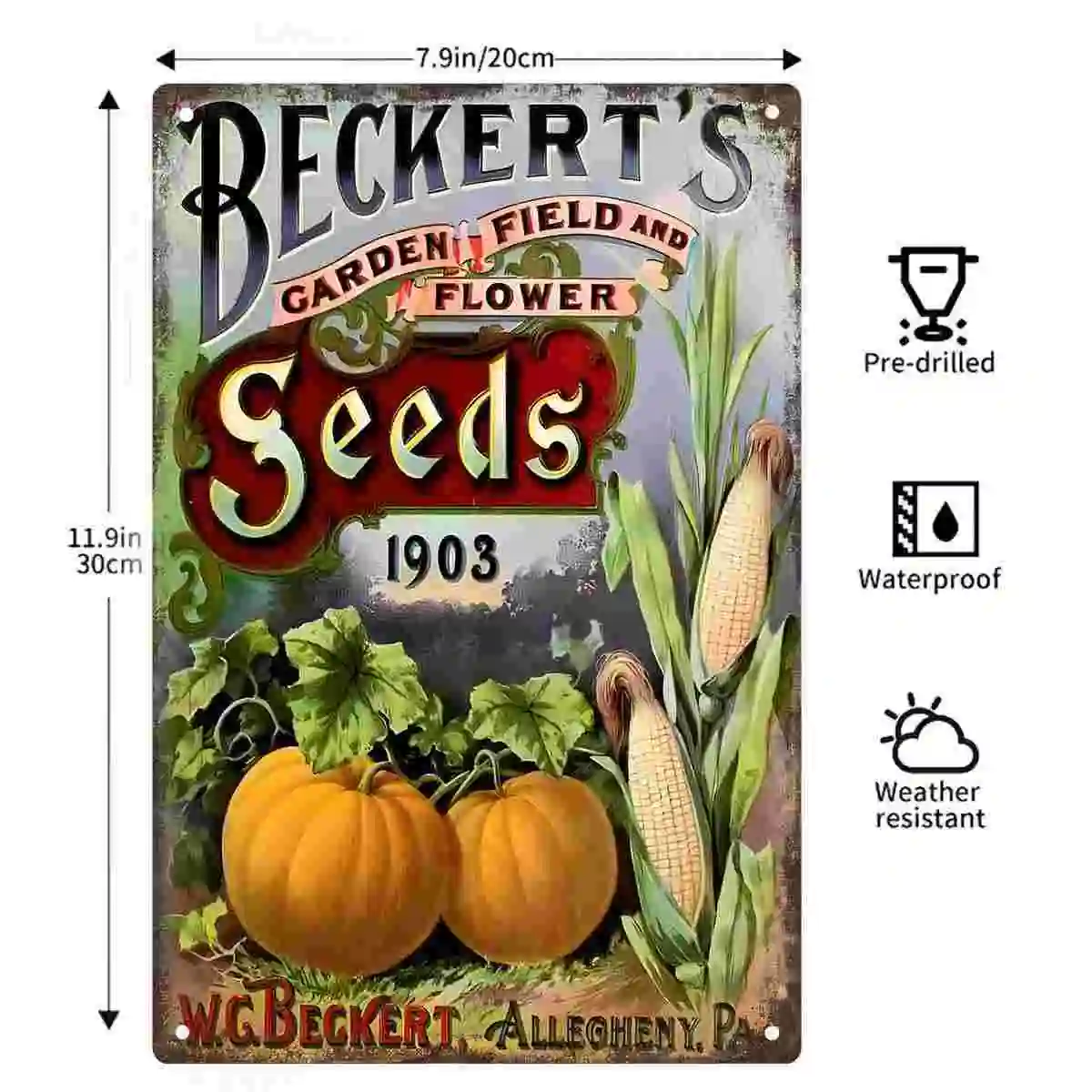 2D FLAT 1pc Vintage Beckert's Seeds Garden Field And Flower Metal Wall Sign Decoration for Home Garage Bedroom Porch And Garden view 2