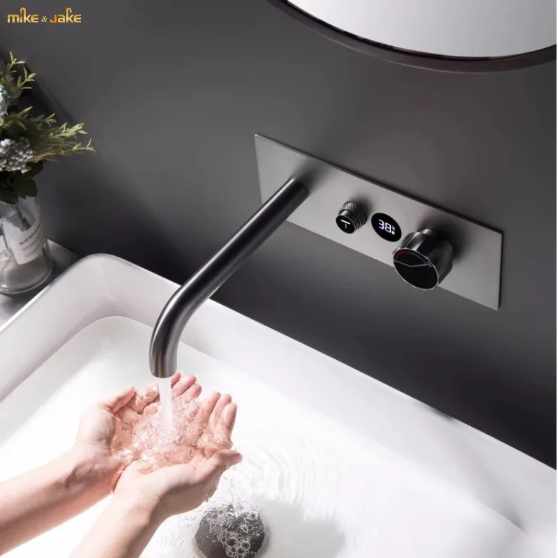 

Digital display constant tap temperature concealed installation embedded wall basin faucet household cold and hot basin faucet