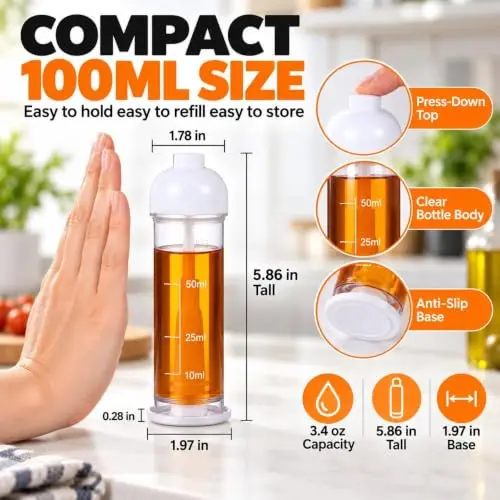 Down‑Spray Oil Sprayer Bottle, Quantitative Mist Oil Dispenser Non‑Drip Press Oil Pot for Air Fryer Kitchen Baking BBQ Cooking