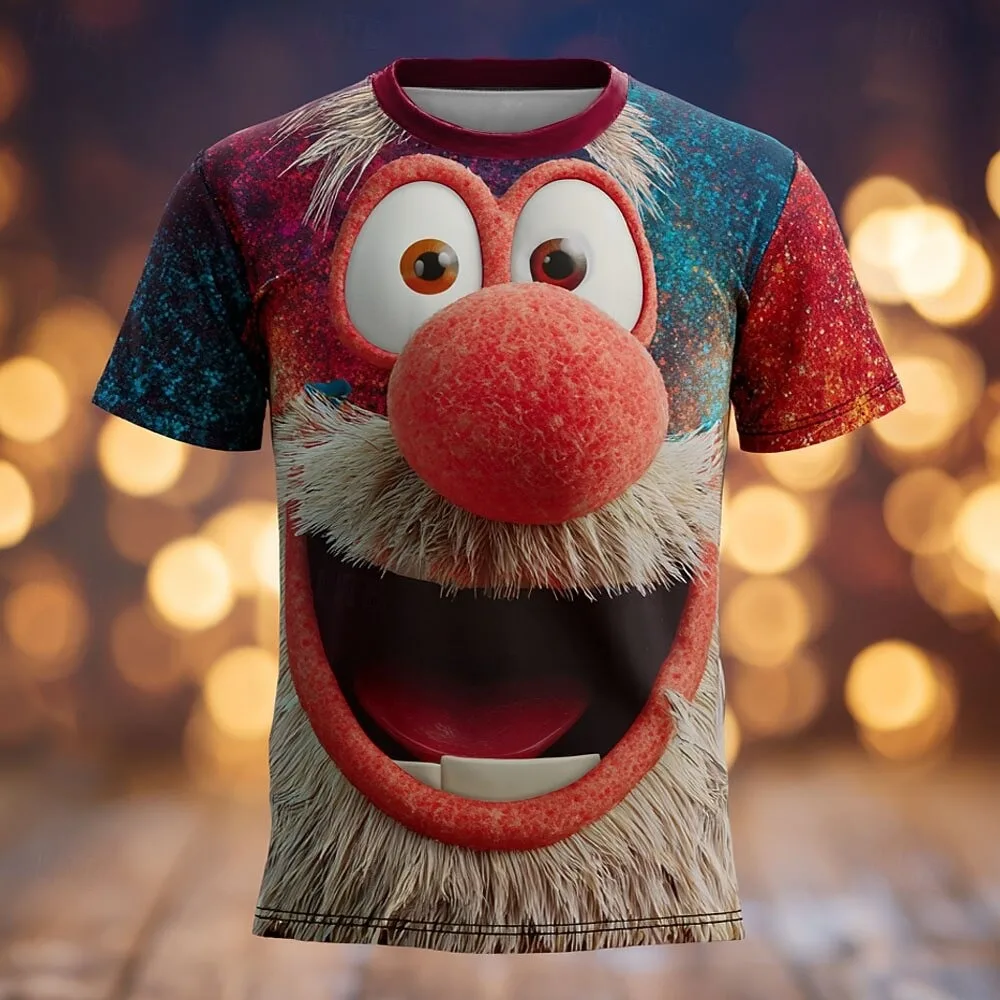 Christmas Men Santa Claus 3D Cartoon T Shirt Short Sleeve T shirt 3D Print Crew Neck Shirt Daily Vacation Party Street Clothing