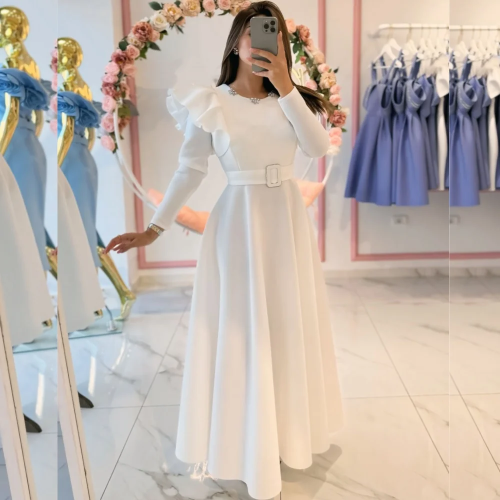 

Customized Pastrol Unisex Jersey Sequined Sash A-line Scoop Neck Midi Dresses Bespoke Occasion Simple