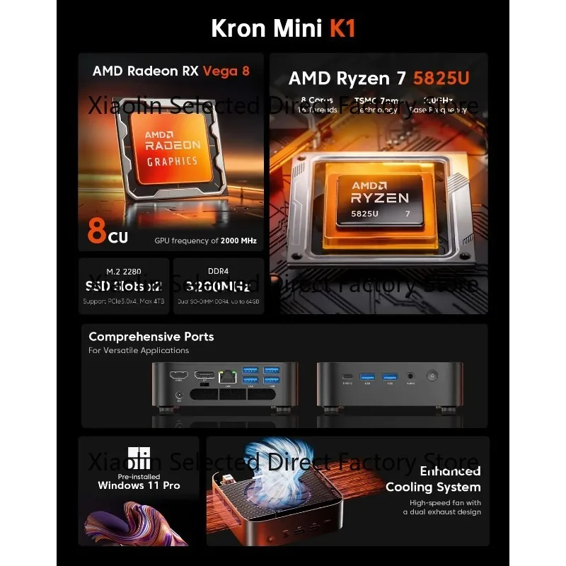 ACEMAGICIAN Kron Mini K1 Mini PC, Ry1zen 7 7730U(Upgraded 5825U/7430U), 16GB DDR4 512GB SSD Mini Computers(up to 4.5Ghz)