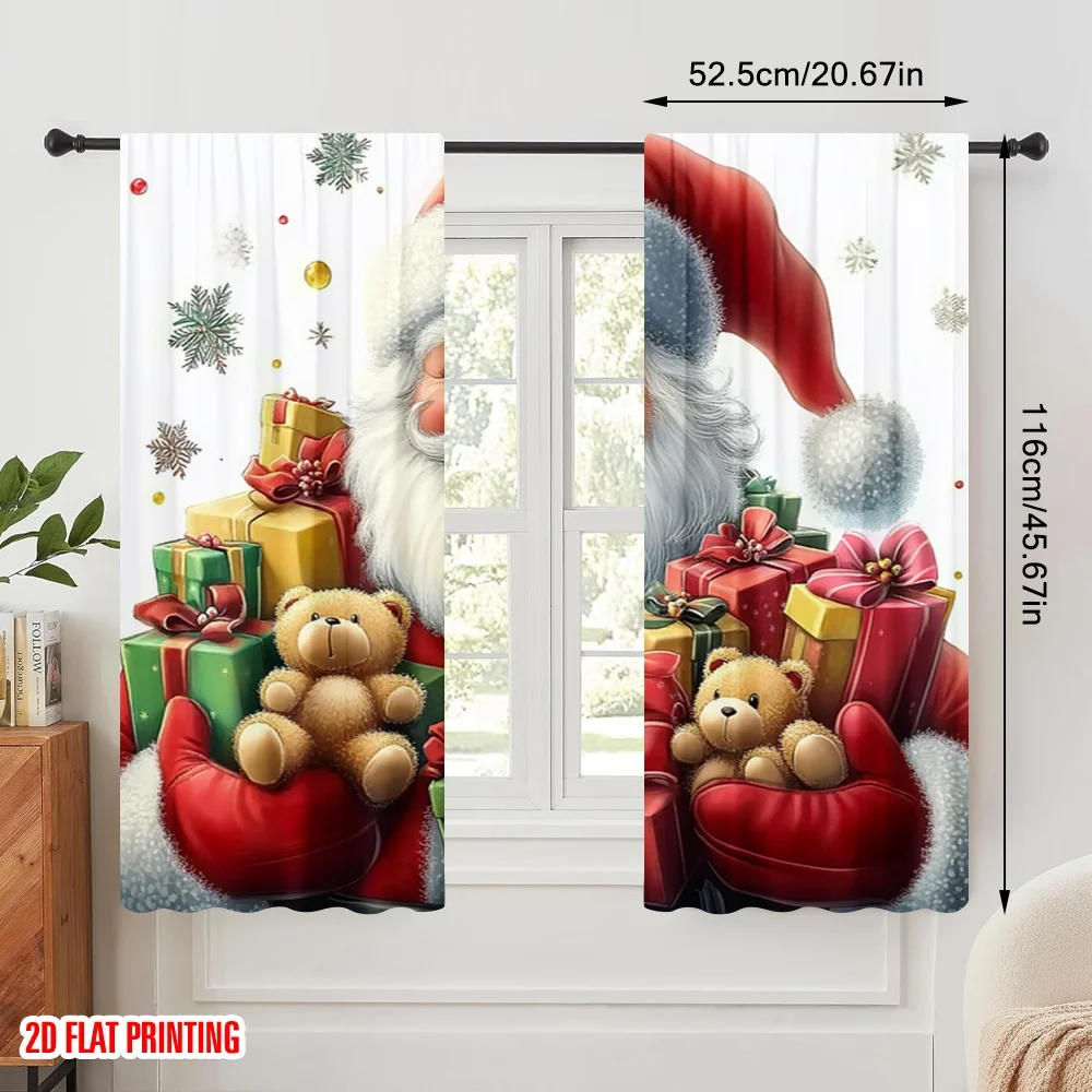 2pcs,2D plane printing Minimalist Curtains Santa Claus Merry Christmas Gift (3) Versatile Fabric (without rod) Gifts for Bedroom