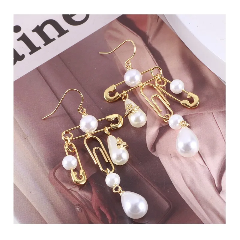 

Accessories Creative Personality Pin Water Drop Pearl Pendant Paper Clip Planet Series Earrings Women