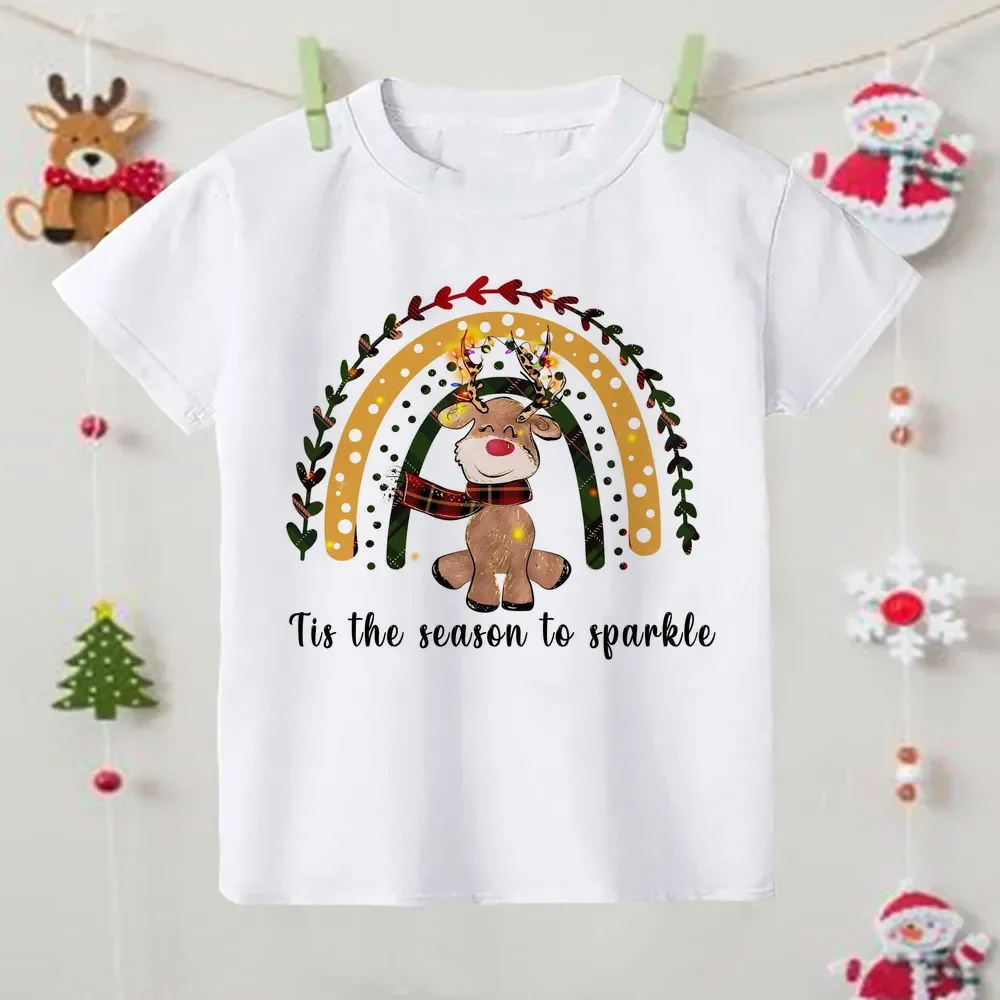 Santa Claus Print Christmas Kids Shirt Boy Girl Clothes Xmas Party T-Shirt Christmas Toddler T-shirt Xmas Child Short Sleeve Tee