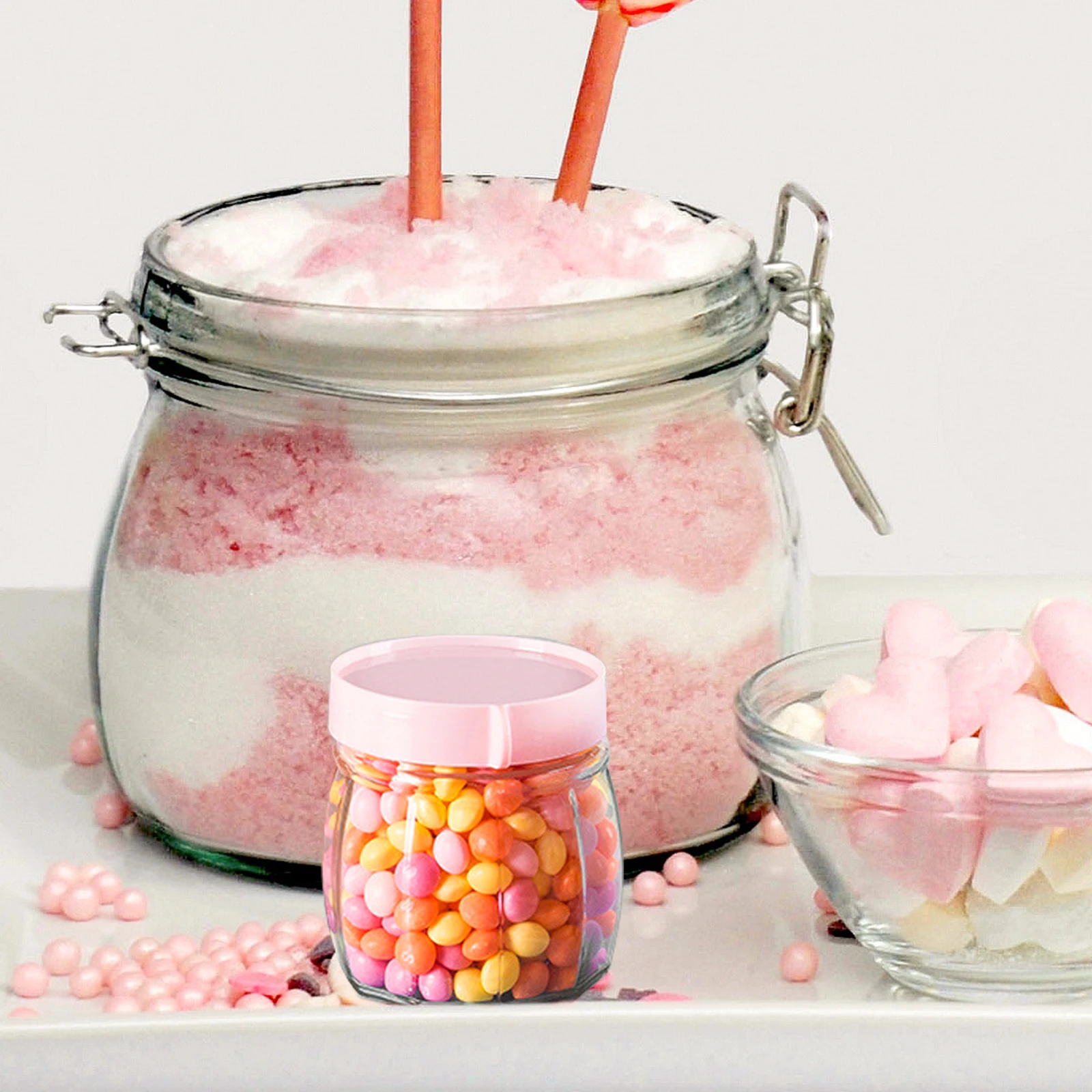 

4Pcs High Class Glass and Plastic Storage Jars Stable Flat Bottom for Kitchen Food Storage Jars with Lids Glass Jar with Lid