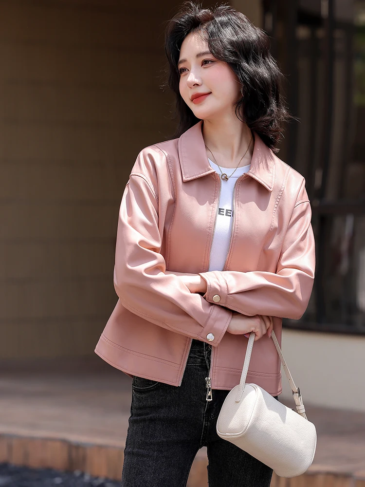 海寧本革ジャケット女性用小さいサイズ2024新作春秋シープスキンファッションレディースレザージャケット