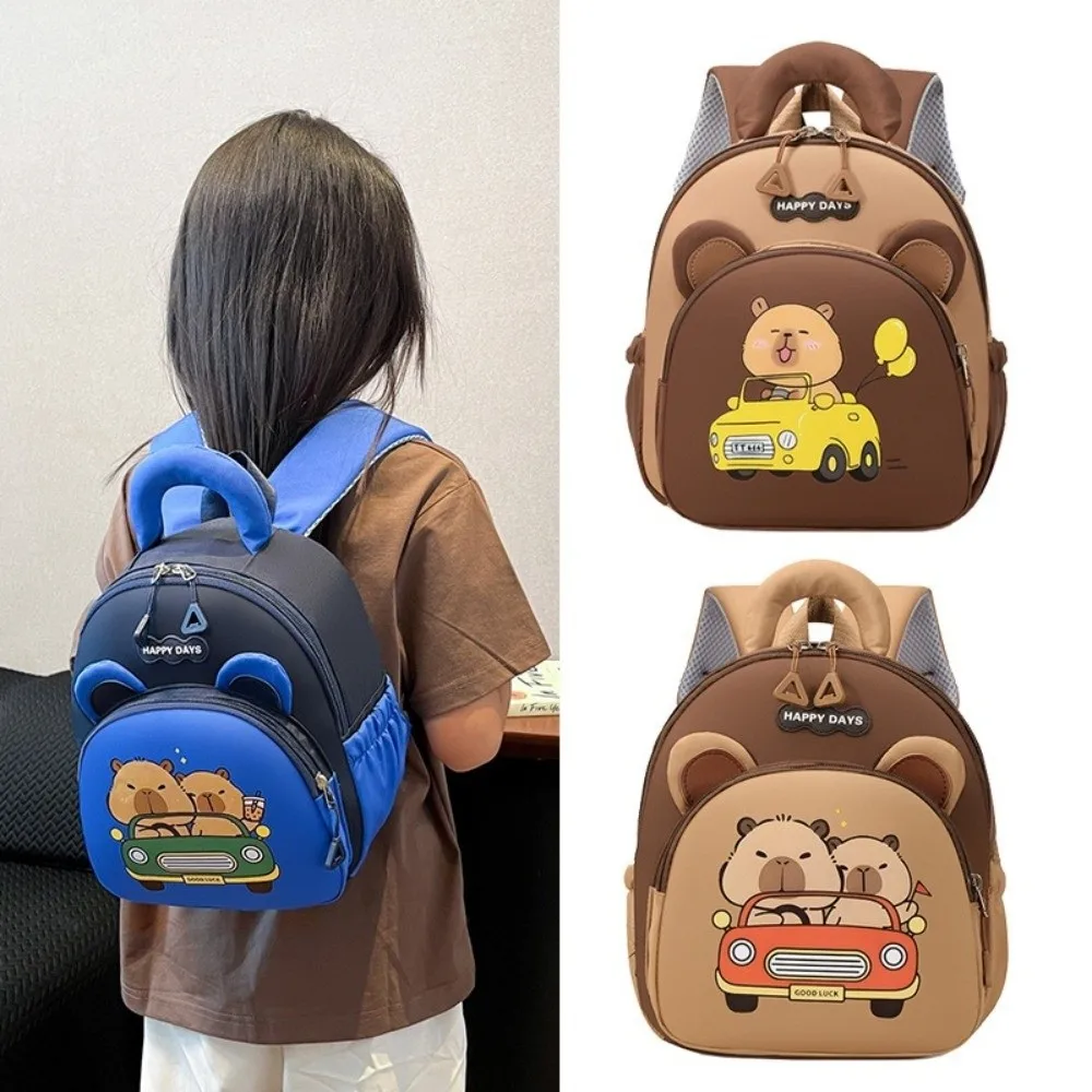 

Cute Cartoon Capybara Backpack Kids' Bags Lightweight Capybara School Bag Nylon Multi-pocket Kindergarten Backpack