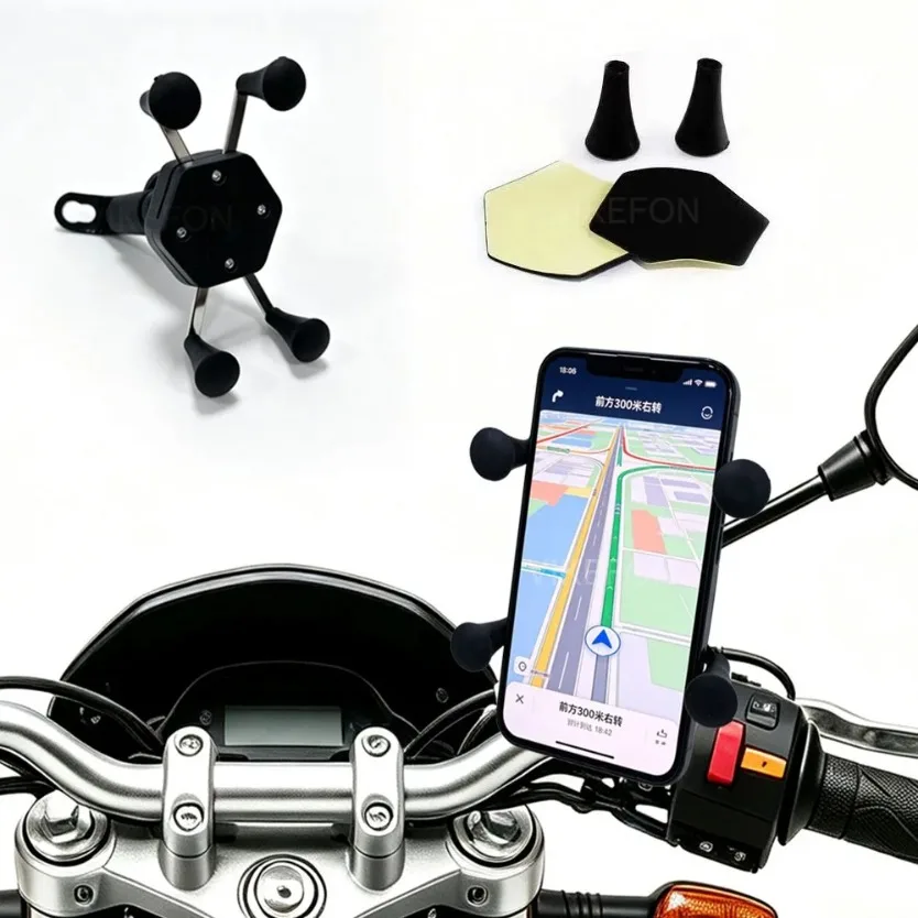 360°Rotation 4‑Claw Motorcycle Phone Holder Silicone Clip Clamping Cellphone Bracket Rearview Mirror Mount For Scooter Motorbike