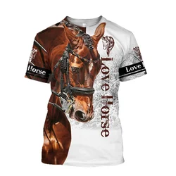 Camiseta con estampado de caballo en 3D para mujer, camisa de moda Unisex, Camiseta holgada grande con cuello redondo, camiseta informal de manga corta, ropa de caballo