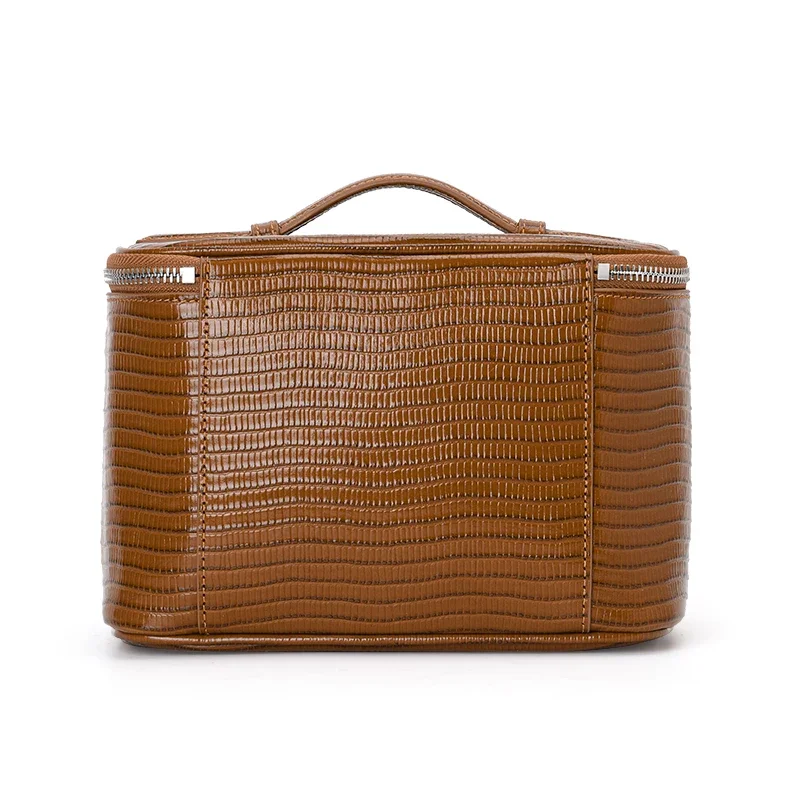 Aidrani Genuine Leather Lizard Pattern Large Capacity Portable Makeup Bag Women's Bag Storage Bag Handbag Travel Toiletry Bag