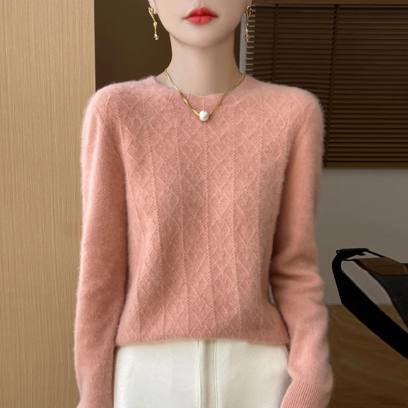 Autumn and winter new line of ready-to-wear 100% Merino sweater crewneck sweater diamond jacquard cashmere sweater seamless knit