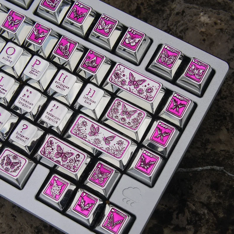 Butterfly Blossoms Metal Keycaps Custom Mirror Silver Cherry Profile Keyboard Cap Mechanical Keyboard Accessory Artisan Keycaps