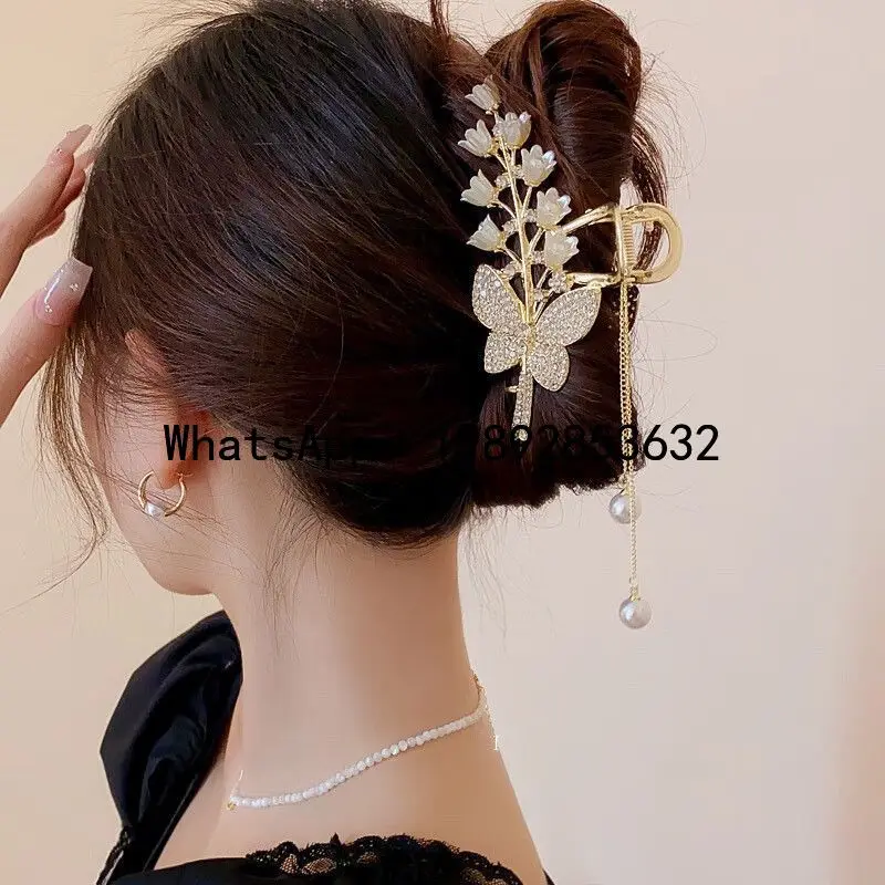 FS Flower Lily of the Valley Hairpin Back Head Disc Shark Clip Simple Large Grab Clip Birthday Gift for Girlfriend