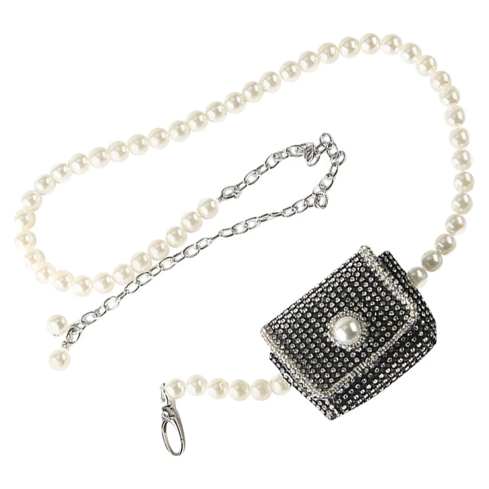 

Pearl Waist Pouch Lightweight Fashion Rhinestone Chain Bag for Women Girls Crossbody Purse Perfect for Travel Shopping