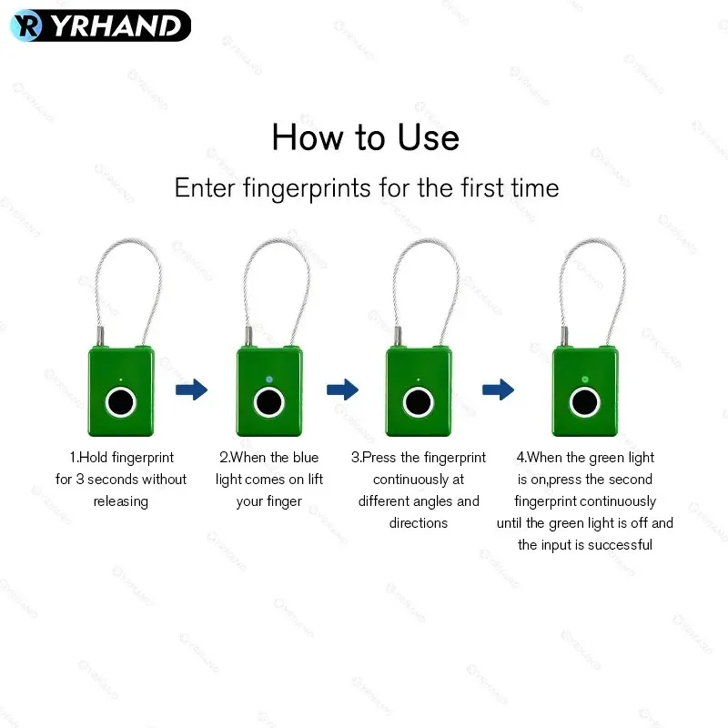 YRHAND Fingerprint Child Padlock Combination Padlock Suitcase Luggage New Metal Code Lock Mini Fingerprint Keyed Anti-Theft Lock