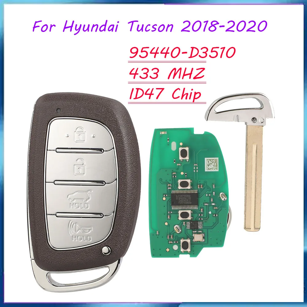 jingyuqin New Remote 433MHZ ID47Chip 4 Buttons Smart Car Key Shell For Hyundai Tucson 2018-2020 FCCID:95440-D3510 TQ8-FOB-4F11