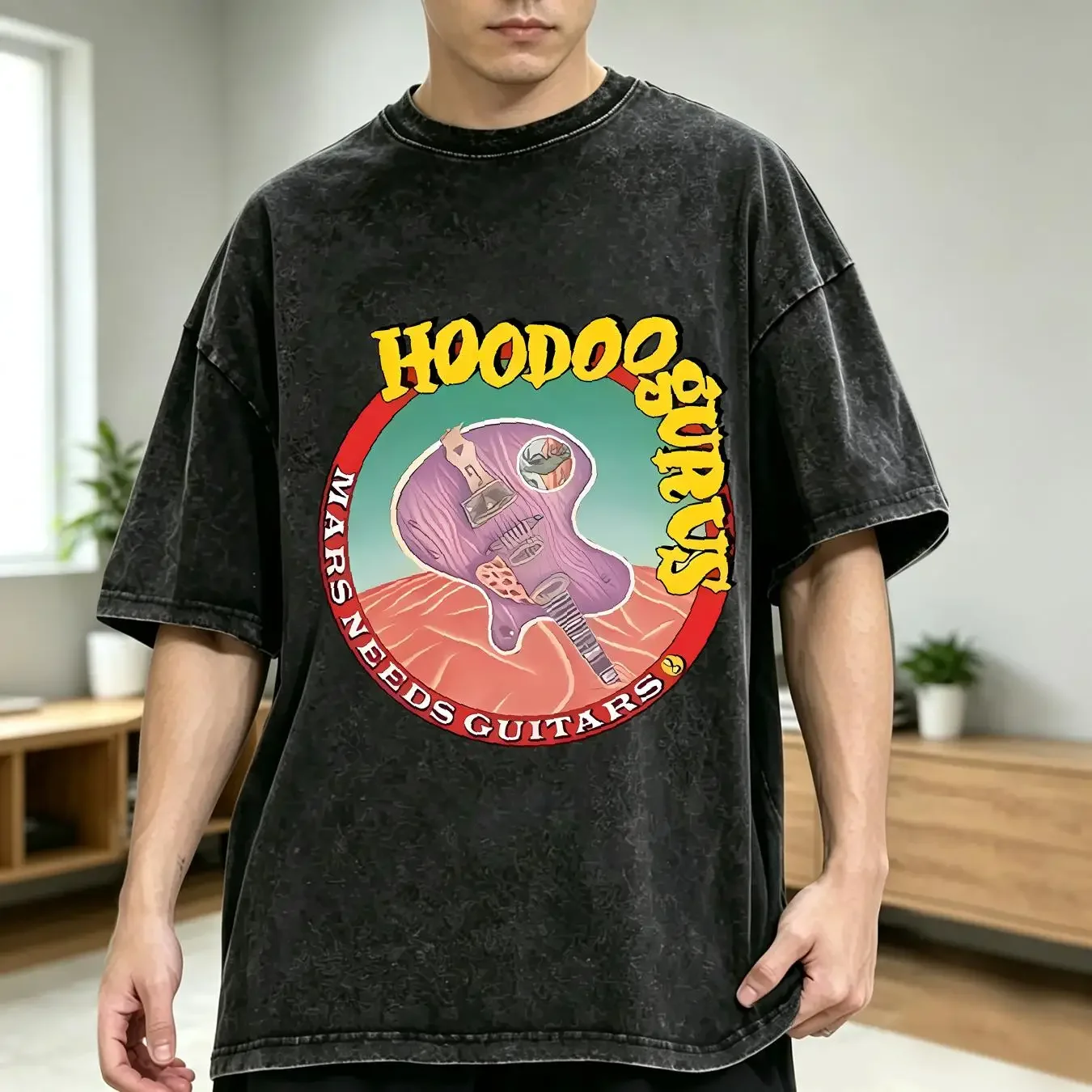 washed T Shirt Hoodoo Gurus BAnd Mars Needs Guitars Cotton S 4XL T1791 vintage Washed Slightly Comfortable
